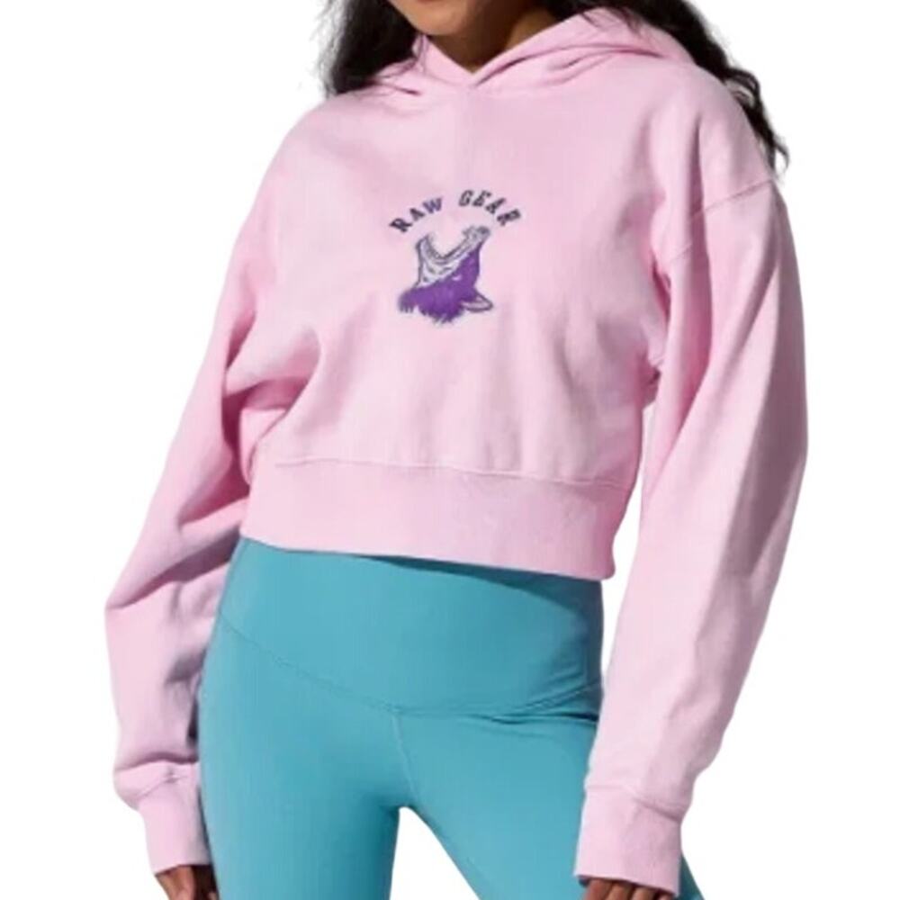 RawGear Women's Crop Top Hoodie Wolf - Baby Pink - Size Large